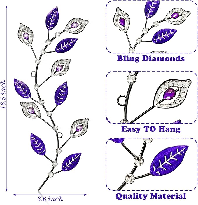 sxnzequnze 2 Sets Leaf Wall Art for Home Metal Bling Rhinestones Ready to Hang Tree Branch Leaves Olive Vine Wrought Iron Hanging Sculpture Pieces Wall Decor Pcs - 16.5in