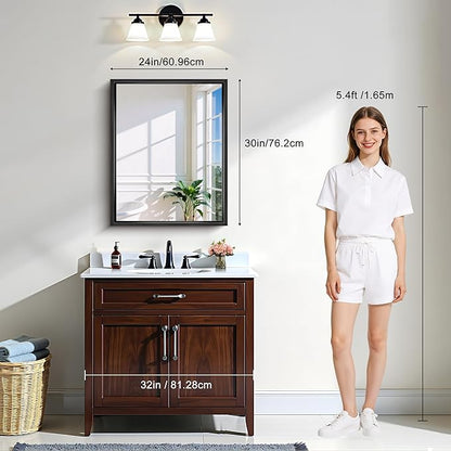 CIRCUMI 24"x30" Black Mirror with Chunky Box Metal Frame, Brushed Finish Rectangular Bathroom Mirrors for Over Sink, Living Room, Entryway, Tempered Glass Mirror for Wall, Vertical or Horizontal