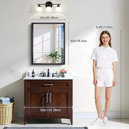 CIRCUMI 24"x30" Black Mirror with Chunky Box Metal Frame, Brushed Finish Rectangular Bathroom Mirrors for Over Sink, Living Room, Entryway, Tempered Glass Mirror for Wall, Vertical or Horizontal
