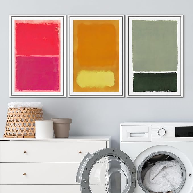 SIGNLEADER Framed Canvas Print Wall Art Set Vibrant Abstract Color Block Modern Minimalist Red, Orange, and Green Illustrations Boho Decorative for Living Room, Bedroom, Office - 16"x24"x3 White