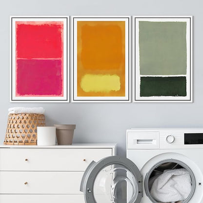 SIGNLEADER Framed Canvas Print Wall Art Set Vibrant Abstract Color Block Modern Minimalist Red, Orange, and Green Illustrations Boho Decorative for Living Room, Bedroom, Office - 24"x36"x3 White