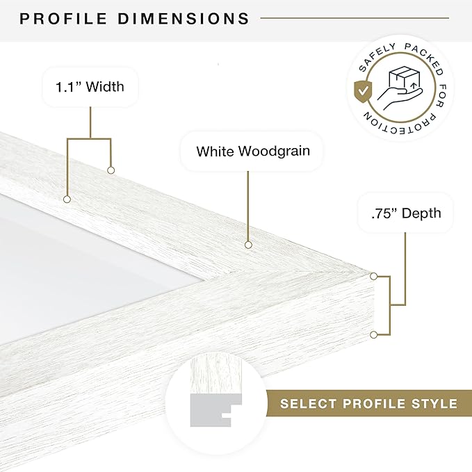MCS Studio Gallery 24x36 Poster Frame White Woodgrain Engineered Wood, Vertical & Horizontal Wall Hanging Large Picture Frame for Photos, Posters & Art Prints (2-Pack)