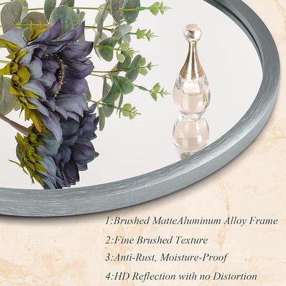 Bathroom Mirror for Wall Mirrors for Wall Metal Framed Round Hanging Mirror Matte Deep Grey Small Mirror Modern Ative for Restroom Farmhouse Hanging Deep Grey