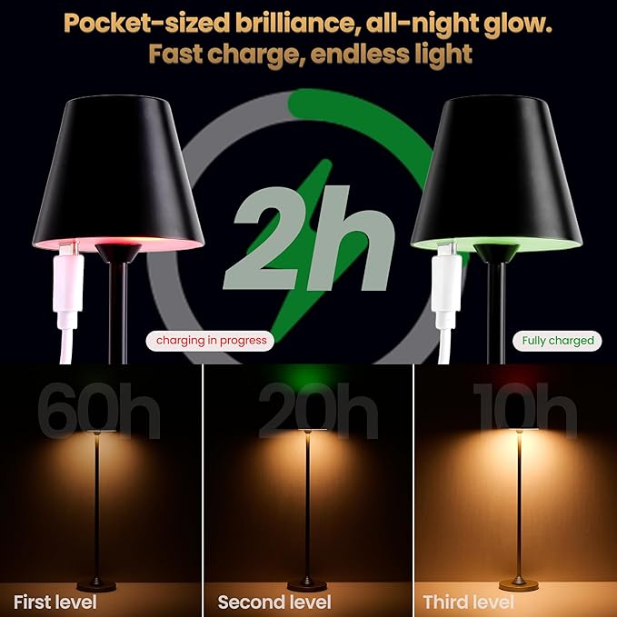 Timjorman RGB Palm-Sized Cordless Table Lamp, Rechargeable Touch Metal Bedside Lamp, 3 Brightness 3000K Warm Light, Small Table Lamp for Bedroom, Restaurant, Patio, Camping (Black 1 Pack)