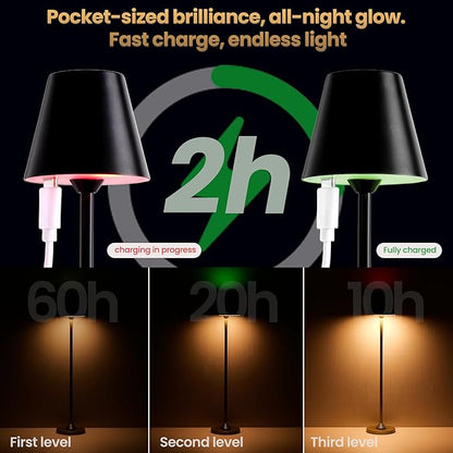 Timjorman RGB Palm-Sized Cordless Table Lamp, Rechargeable Touch Metal Bedside Lamp, 3 Brightness 3000K Warm Light, Small Table Lamp for Bedroom, Restaurant, Patio, Camping (Black 1 Pack)