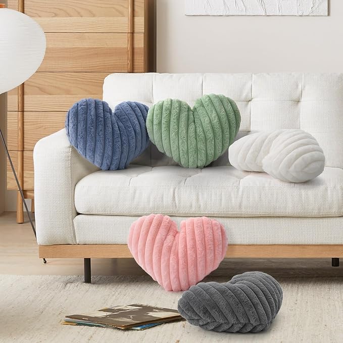 16 Inch Sage Green Heart Pillow Cute Decorative Throw Pillows, Heart Shaped Soft Fluffy Faux Fur Pillows Cushions for Couch Chair Bed Bedroom Room Home Decor Aesthetic (1, Green, Medium-16"x13")