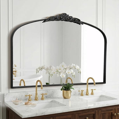 Micasso Large Vintage Black Mirror: 48"x33" French Baroque Antique Arched Mirror - Traditional Ornate Decorative for Wall/Fireplace/Mantel/Entryway/Bathroom/Hallway - Home Decor for Living Room