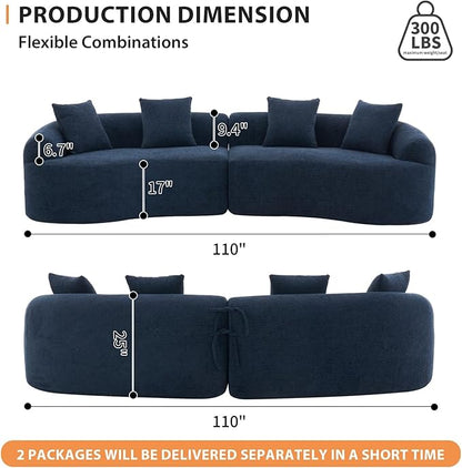 KEIKI Curved Chenille Modular Sectional Couches with Pillows, 4 Seater Oversized Upholstered Luxury Plush Cloud Sofa for Living Room Apartment, Antique Blue
