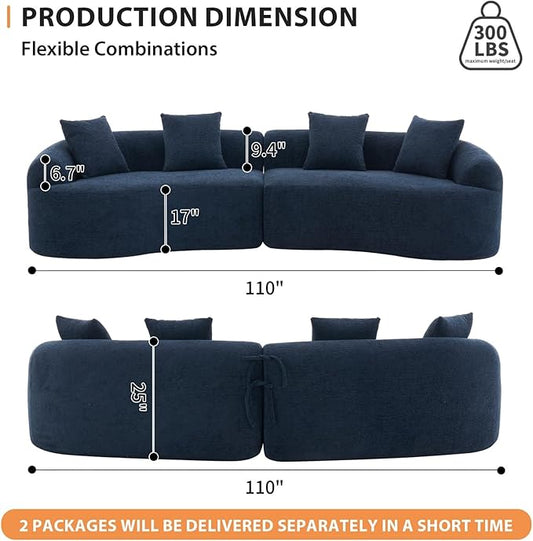 KEIKI Curved Chenille Modular Sectional Couches with Pillows, 4 Seater Oversized Upholstered Luxury Plush Cloud Sofa for Living Room Apartment, Antique Blue