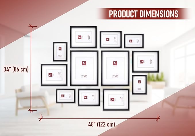 12 Pack Shadow Box Style Gallery Wall Frame Set – Deep Photo Frame Set with Mat for 8x10, 5x7 and 4x6 - Multiple Sizes Picture Frame Set for Wall Collage – Assorted Picture Frames for Wall (Black)