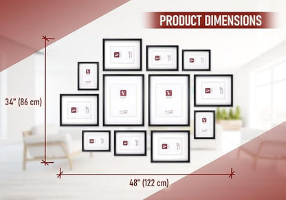 12 Pack Shadow Box Style Gallery Wall Frame Set – Deep Photo Frame Set with Mat for 8x10, 5x7 and 4x6 - Multiple Sizes Picture Frame Set for Wall Collage – Assorted Picture Frames for Wall (Black)