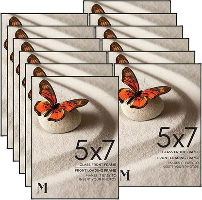 Mantello 5x7 Picture Frame Set - Front Loading 5 x 7 Frames - Display for Wall Artwork, Accent Piece, Photographs - Minimalist Tabletop & Desktop Decor - 12 Pack, Black