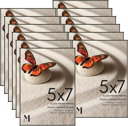 Mantello 5x7 Picture Frame Set - Front Loading 5 x 7 Frames - Display for Wall Artwork, Accent Piece, Photographs - Minimalist Tabletop & Desktop Decor - 12 Pack, Black