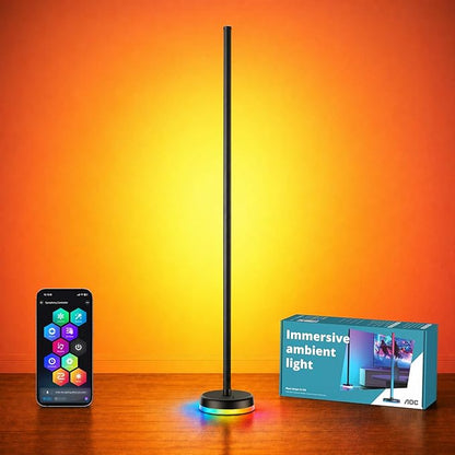 LED Floor Lamp, RGBICWW Corner Floor Lamp with Glowing Base and Music Sync, Modern Standing Lamp 160 Million Colors, Color Changing Lamp for Bedroom Living Room Home Office