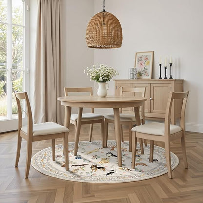 Beige 4Ft Round Area Rugs for Bedroom, Non-Slip Stain Resistant Round Kitchen Dog Rug, Modern Geometric Print Indoor Floor Circle Carpet for Entryway Living Room Sofa