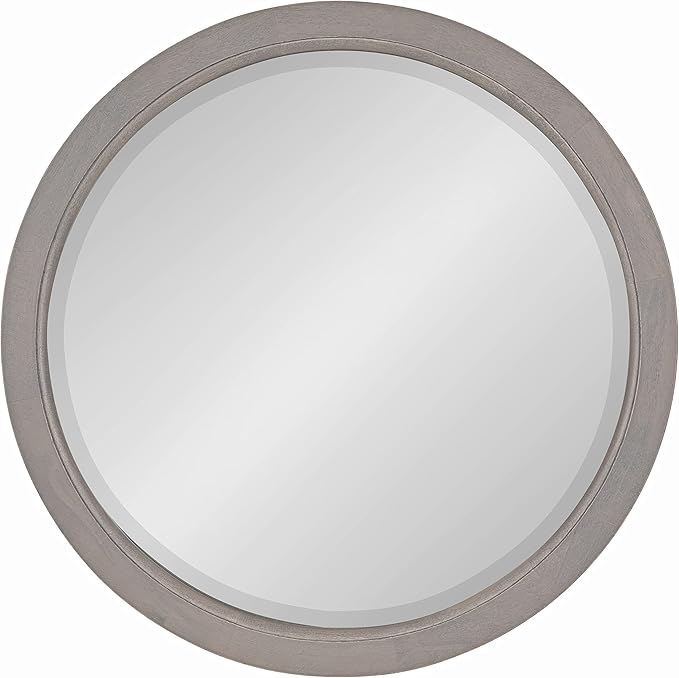 Kate and Laurel Hogan Farmhouse Round Wall Mirror; 18 Inch Diameter; Gray; Sophisticated Modern Mirror for Wall