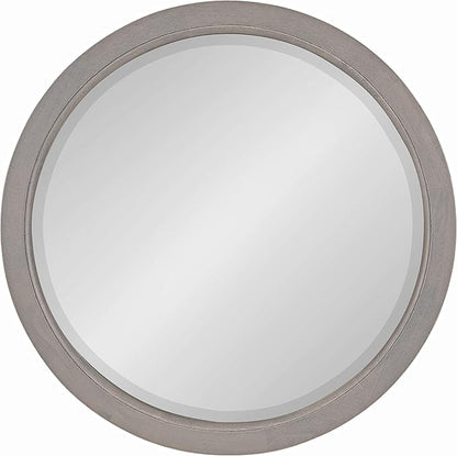 Kate and Laurel Hogan Farmhouse Round Wall Mirror; 18 Inch Diameter; Gray; Sophisticated Modern Mirror for Wall