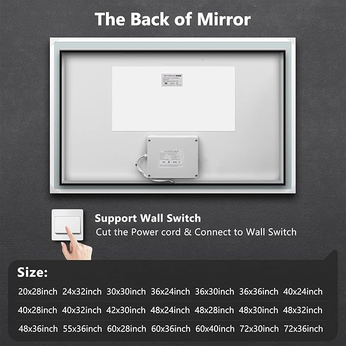 ROOMTEC 48 x 32 Inches LED Bathroom Mirror with Lights, Vanity Mirror with Front and Backlight, Smart Dimmable Anti-Fog LED Mirror for Bathroom, Memory Function, Tempered Glass (Horizontal/Vertical)