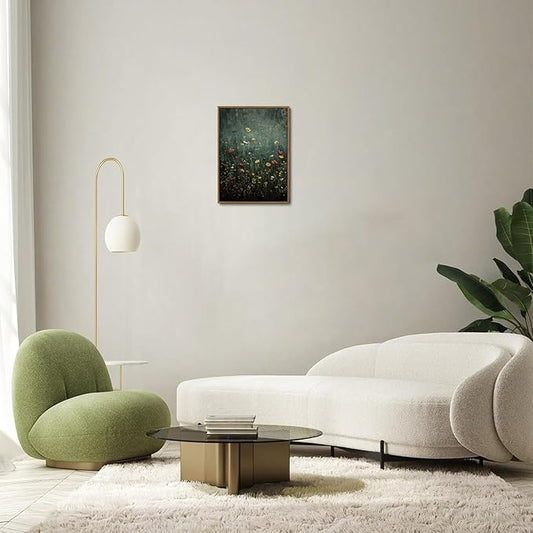 WALLZK Vintage Framed Wall Art Wildflower Canvas Prints Botanical Pictures Green Nature Floral Decor Artwork for Walls Living Room Bedroom Bathroom 12"x16"