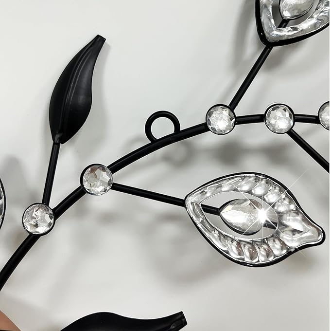 Cityelf 3 Set Crystal Leaf Wall Art Sculpture Iron Tree Leaves Branch Hanging Wall Décor Jeweled Bling Home Deor Acrylic Diamond Accent …