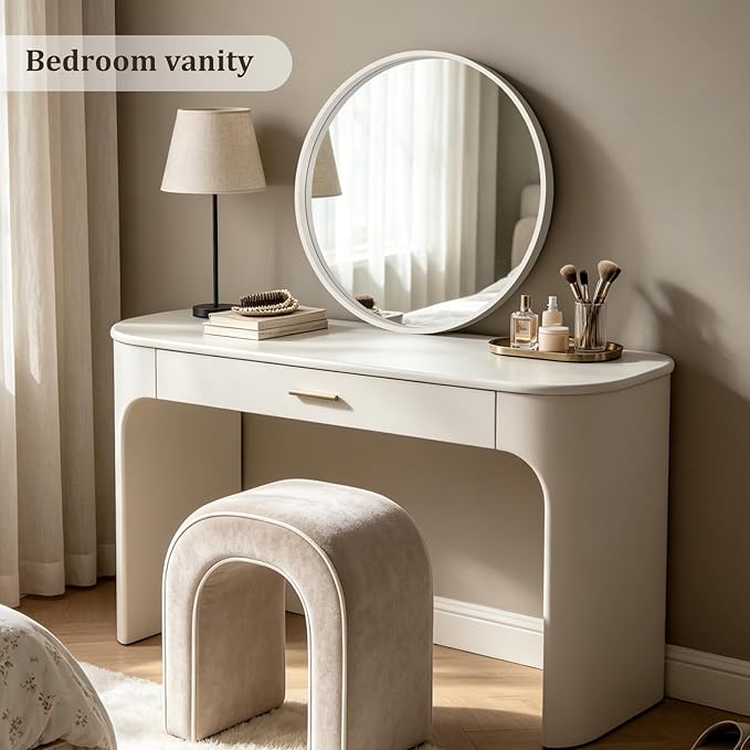 HOMECOOKIN Round Wood Mirror 28 inch Circle Mirror, Rustic Farmhouse Wooden Framed Decorative Wall Decor, Vanity Wall Mirror for Bathroom, Bedroom, Entryway, Living Room (White)