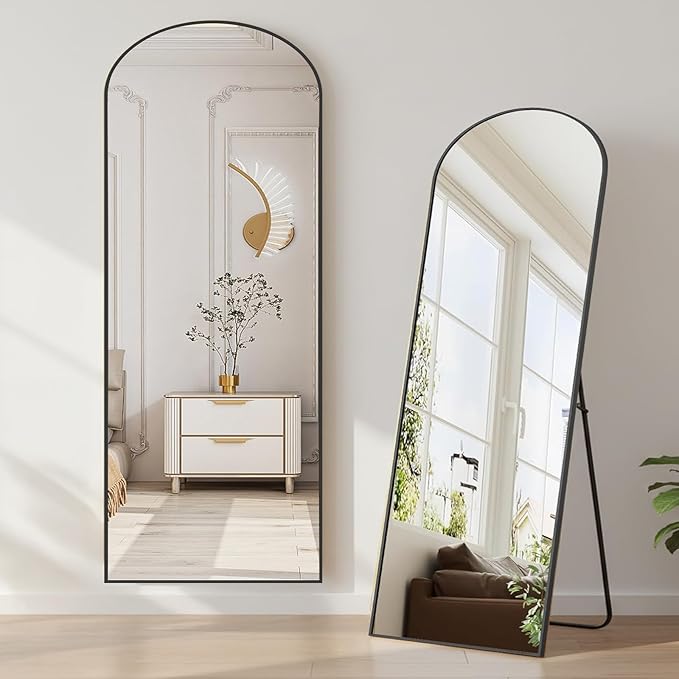 NEWBULIG Arched Mirror Full Length, 58"x19" Body Wall Mirrors with Shatter-Proof Glass, Upgraded Floor Standing Mirror, Hanging or Leaning, with Stand Aluminum Alloy Frame for Home Decor, Black