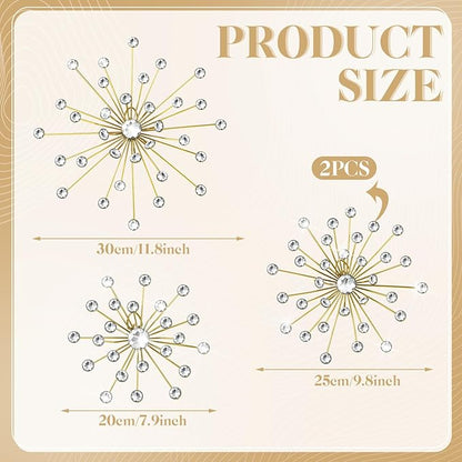 Funnymoom 4 Pcs Gold Starburst Wall Decor Metal Bling Wall Art Gold Crystal Sparkling Rhinestones Bling Decorative Hanging Diamond for Living Room Bedroom Home Office