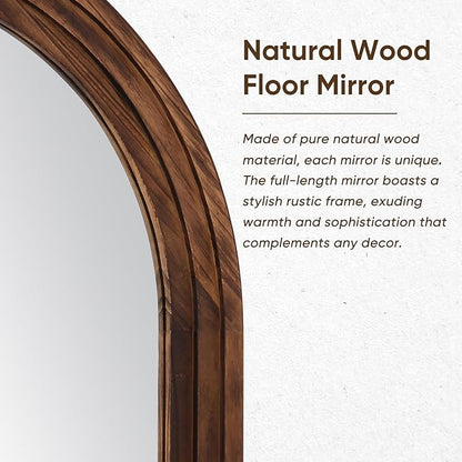 Full Length Mirror, 71"x32" Wooden Mirror Full Length with Stand Wood Floor Mirror, Oversized Stand Up Mirrors Large Wall Mirrors, Wall Mounted Mirrors, Arched Wood Style, Walnut