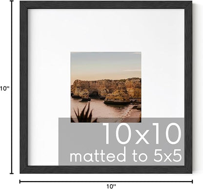 HAUS AND HUES Black Oak Wood 10x10 Picture Frame Matted to 5x5 - Square Frame with Plexiglass, Modern Wall Frame for Photos and Art (10x10 in, Black, Set of 1)