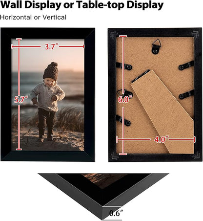 KINLINK 4x6 Picture Frame Black Set of 6, Wooden Photo Frames with Plexiglass for 4x6 without Mat for Table and Wall Display