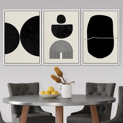 SIGNLEADER Framed Canvas Print Wall Art Set Array of Circles and Semi-Circles Abstract Shapes Illustrations Modern Art Minimalist Black and White for Living Room, Bedroom, Office - 24"x36"x3 WHITE