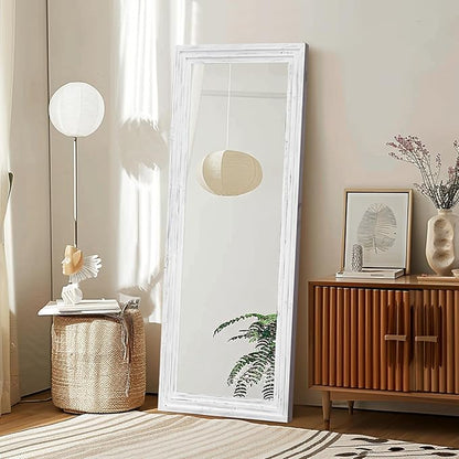 Full Length Mirror 58"x22" Solid Wood Frame Floor Large Mirror for Living Room, Bedroom Hanging or Leaning Wall-Mounted, White