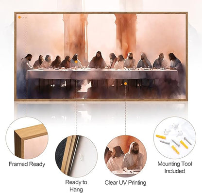 Aurlan Jesus Last Supper Bible Story Wall Art(40"x20"), Boho Christ Christian Easter Gifts Canvas Artwork, Neutral Spiritual Religious Faith Decor Prints for Office Home