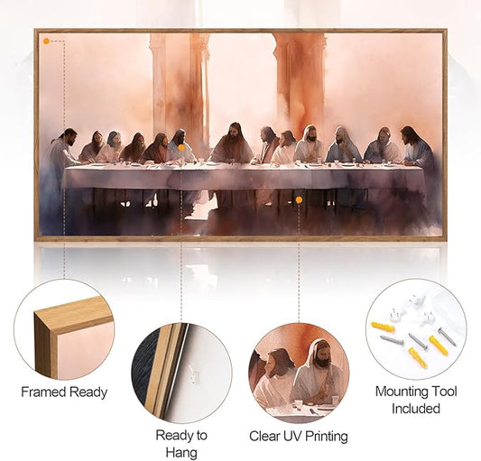 Aurlan Jesus Last Supper Bible Story Wall Art(40"x20"), Boho Christ Christian Easter Gifts Canvas Artwork, Neutral Spiritual Religious Faith Decor Prints for Office Home