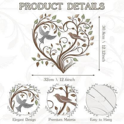 Hnatzu Heart Wall Decor Metal – Bird and Tree of Life in Heart Shape Colorful Wall Art – Metal Wall Decor for Living Room, Bedroom, Nursery