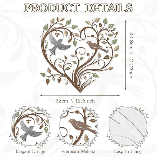 Hnatzu Heart Wall Decor Metal – Bird and Tree of Life in Heart Shape Colorful Wall Art – Metal Wall Decor for Living Room, Bedroom, Nursery