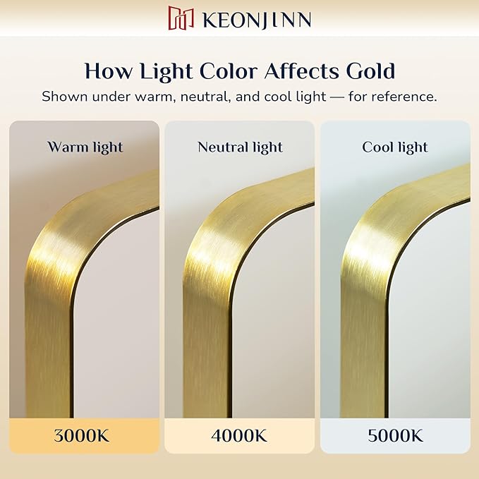 Keonjinn Gold Bathroom Mirrors for Vanity, 24 x 32 Inch Rounded Rectangle Gold Mirror for Wall, Brushed Brass Mirror with Metal Frame, HD Tempered Glass Modern Gold Framed Mirrors(Horizontal/Vertical)