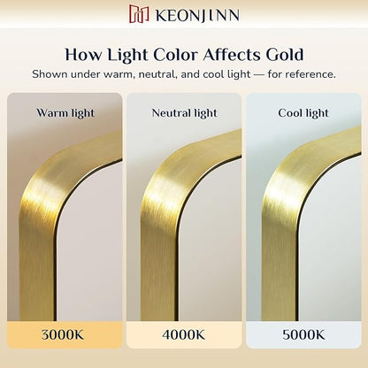 Keonjinn Gold Bathroom Mirrors for Over Sink 42” x 36” Large Brushed Brass Metal Framed Mirror, Rounded Rectangle Bathroom Vanity Mirror, HD Tempered Glass Modern Mirror for Wall(Horizontal/Vertical)