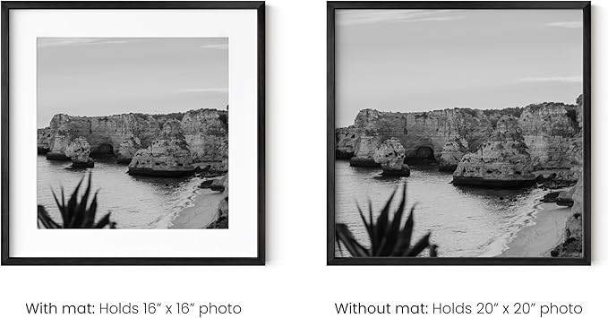 HAUS AND HUES 20x20 Black Metal Picture Frame Matted to 16x16 - Features Premium Aluminum & Hanging Hardware, Shatterproof Plexiglass - Ideal for Home, Room, Office (20x20 in, Black, Set of 1)