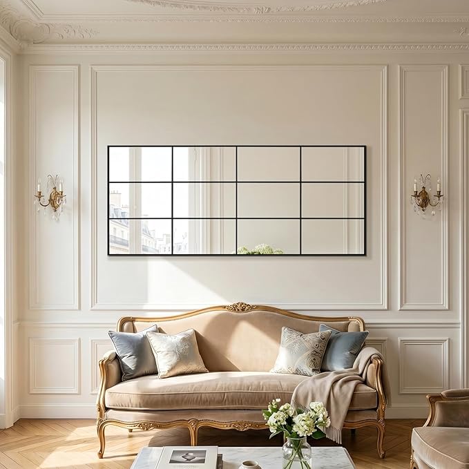Anpark Windowpane Mirror Full Length 65"x24" Art Pane Wall Mirror Farmhouse Decorative Leaning Hanging Wall Mounted for Bedroom Living Room Entrance