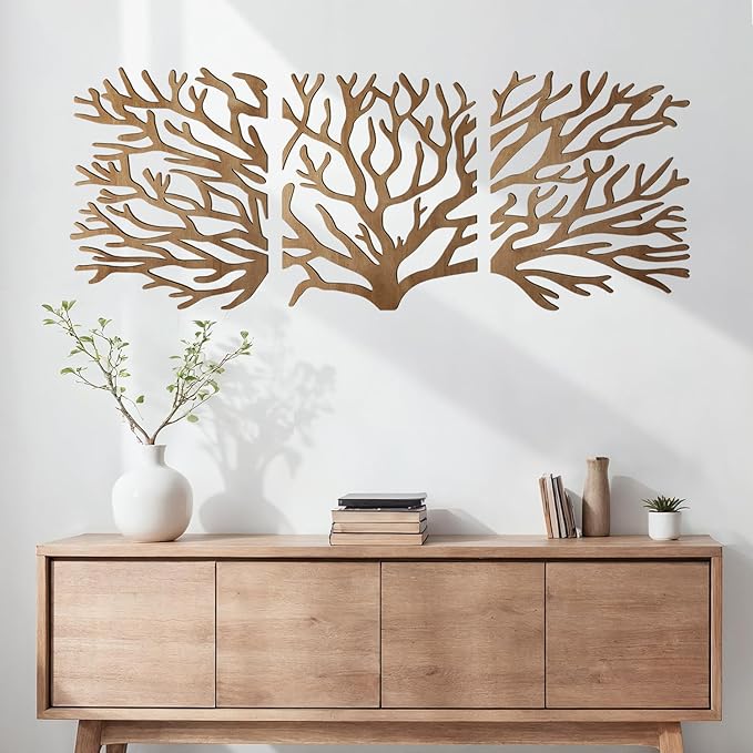 Tree of Life Wall Art Wooden Tree Life Wall Decor with Three Birds 12 Inch Round Family Tree Life Wall Hanging Plaque for Bedroom Living Room Kitchen Office Farmhouse Decor Indoor Outdoor (Tree of Life Wall Art - Wood Color)