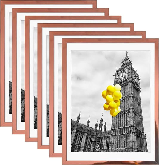 12x16 Picture Frame Set of 6, Made of High Definition Plexiglass for 12 x 16 Rose Gold Frames,Display Pictures 8x10 with Mat,Wall and Tabletop Display