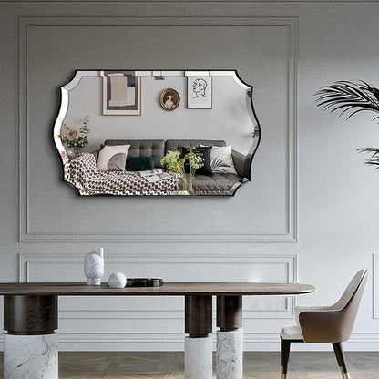 POZINO Rectangle Beveled Mirrors, 24"x40" Modern Vanity Mirror for Over Sink, Matte Black Scalloped Mirrors for Wall, Irregular Wavy Shaped Mirror for Bathroom Living Room Bedroom Fireplace Entryway
