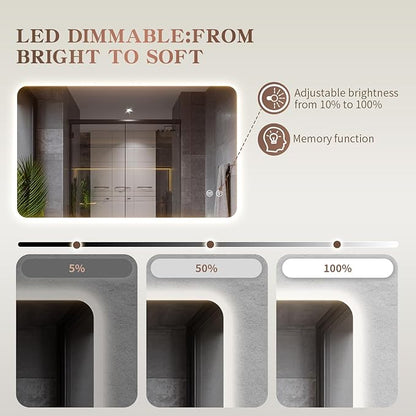 EOGOW Backlit Mirror for Bathroom,36"x24" Backlit LED Bathroom Mirror Wall Mounted with Anti-Fog,Stepless Dimmable,3 Color Lights,High Lumen, UL Listed,Tempered Glass