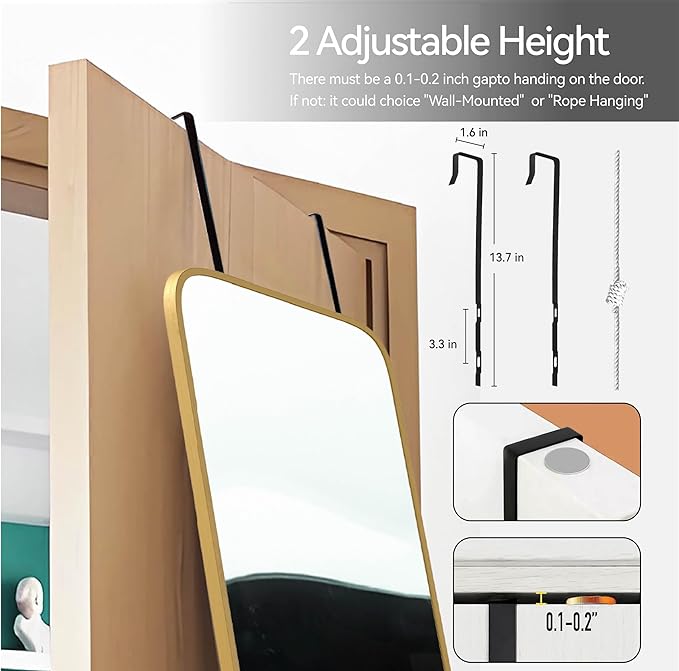 SCWF-GZ Rectangle 57x16 Mirror Full Length Wall Mounted Hanging or Against Wall Metal Frame Dressing Make-up Mirrors for Entryway Bedroom Bathroom Living Room 57 16 inch Gold
