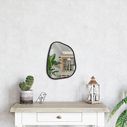 Asymmetrical Mirror for Wall Irregular Oval Wood Frame Modern Unique Wall Mirror Decorative Vanity Bathroom Living Room Bedroom Entryway Hallway Artistic Wavy Mirror Small 14"x10"