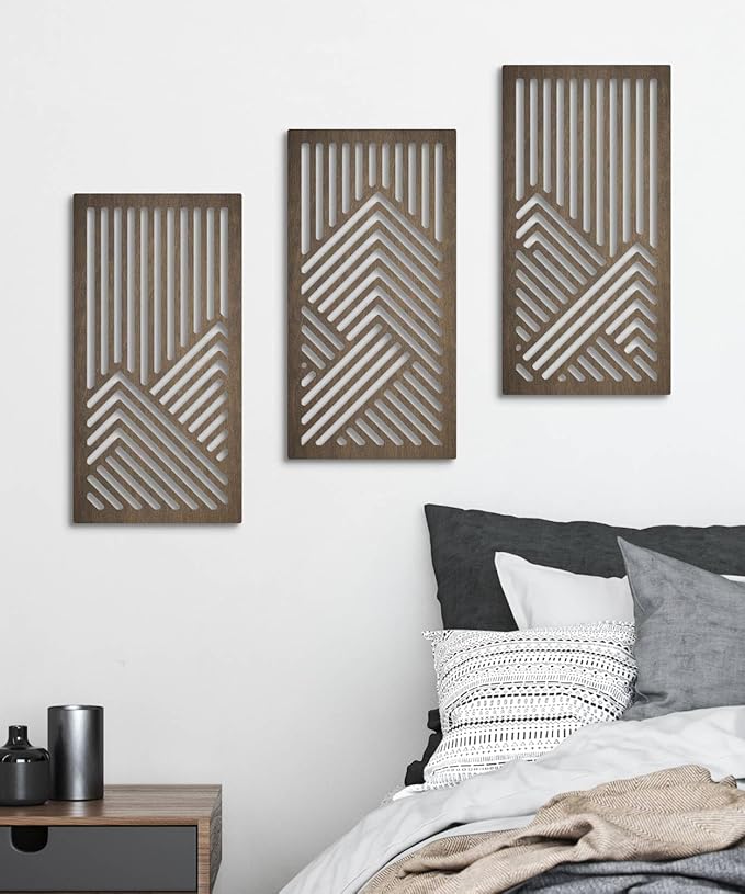 Putuo Decor Geometric Wood Wall Decor Set of 3, Mid-Century Modern Wall Art, Abstract Wall Decor for Living Room Bedroom Hallway