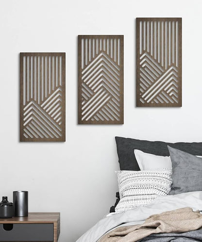 Putuo Decor Geometric Wood Wall Decor Set of 3, Mid-Century Modern Wall Art, Abstract Wall Decor for Living Room Bedroom Hallway