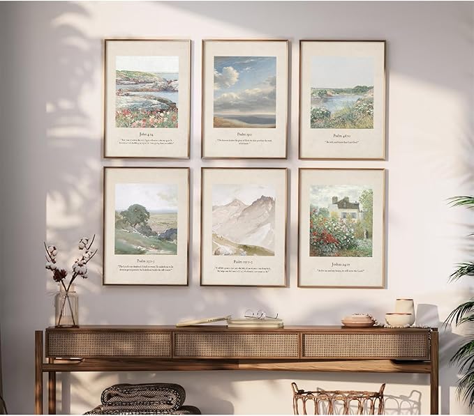 Christian Scripture Wall Art Set of 6 Bible Verse Canvas Wall Decor Psalm 23 Wall Art Religious Pictures Vintage Prints Christian Artwork Bible Verse Poster for Living Room Bedroom 12x16 Inch Unframed