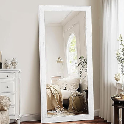 Oversized White Full Length Mirror 71"x32" - Solid Wood Beveled Frame Wall Leaning or Hanging Mirror - Rustic Farmhouse Style for Bedroom, Entryway, Living Room